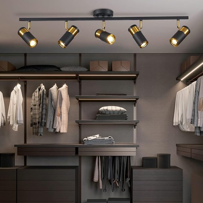 Black 5 Lights Spot Light, Fixture Matte Black LED Track Lighting Fixtures, Modern Flush Mount Ceiling Light for Bedroom Living Room Kitchen Island