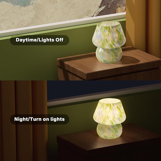 Dawnwake Mushroom Lamp Table Lamp for Bedroom,Small Desk Bedside Lamps for Living Room,Mushroom Decor Cute Mini Modern Mid Century Lamps for Night Stands,Aesthetic Home Living Room Decor(Green)