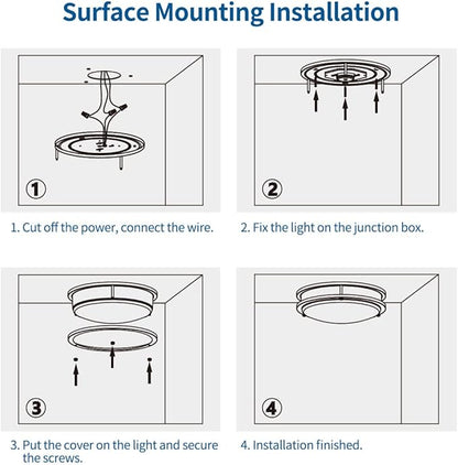 DAKASON 2Pack LED Flush Mount Ceiling Light Fixture 13” 20W, On/Off Switch to Select 3000K/4000K/5000K, Dimmable Ceiling Lamp for Kitchen, Hallway, Stairwell, Brushed Nickel