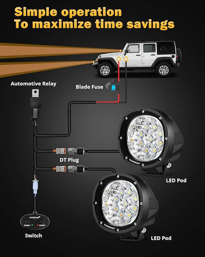 Auxbeam 6 Modes Amber White Round LED Pods, P4 Series 4 Inch 90W Flashing Offroad Strobe Lights, Dual Color Warning Off Road Fog Lights, 4x4 ATV Car Truck Spotlights, Pair