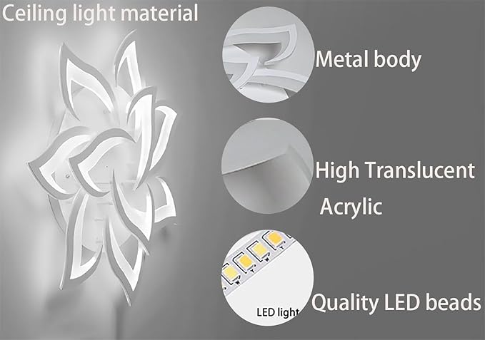 Modern LED Ceiling Light 80W Dimmable 10-Flower Chandelier with Remote Control 33.4in for Bedroom Living Room Dining Room Office Entryway Kitchen