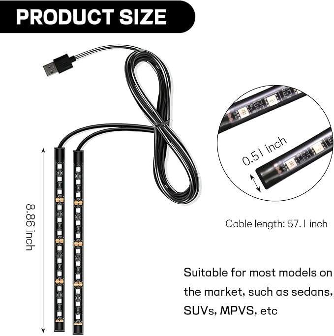 Car LED Strip Light, 12V 24 LED Interior Atmosphere Lights Under Dash Ambient Night Light, Universal Auto Interior Decorative Lamp with USB Port, Truck SUV Car Accessories (Pink Purple, USB)