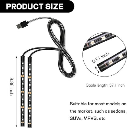 Car LED Strip Light, 12V 24 LED Interior Atmosphere Lights Under Dash Ambient Night Light, Universal Auto Interior Decorative Lamp with USB Port, Truck SUV Car Accessories (Blue, USB)