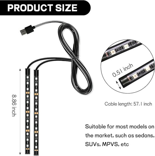 Car LED Strip Light, 12V 24 LED Interior Atmosphere Lights Under Dash Ambient Night Light, Universal Auto Interior Decorative Lamp with USB Port, Truck SUV Car Accessories (Blue, USB)