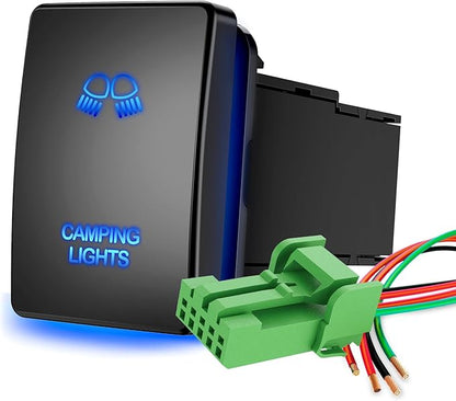 Nilight Camping Lights Push Button Switch 12V ON Off Switches with Connector Wire Kit 1.28" x 0.87" Replacement for Toyota Sequoia Highlander Tacoma Tundra 4Runner RAVR Yaris