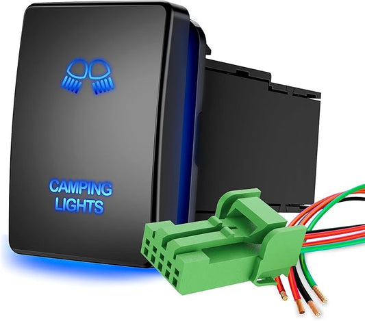 Nilight Camping Lights Push Button Switch 12V ON Off Switches with Connector Wire Kit 1.28" x 0.87" Replacement for Toyota Sequoia Highlander Tacoma Tundra 4Runner RAVR Yaris