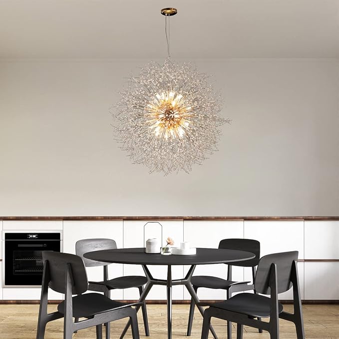 Gold Crystal Chandeliers Dandelion, 31.4" Steel Firework Chandelier Large Lighting, 16-Light Modern Sputnik Pendant Light Fixture for Living Room Bedroom
