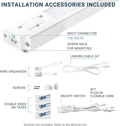 Parmida (6 Pack) LED Under Cabinet Lighting Kit, 12 Inch, 5CCT Color Selectable, 42W, Linkable Light Bar for Kitchen Counter Closet Shelf, Plug-In, On/Off Switch, Dimmable Damp Location Rated 120V ETL
