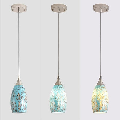 Kitchen Pendant Lighting for Island, Modern Edison Hanging Light with Handcrafted Art Glass, Adjustable Nylon Core Ceramic Holder Lighting Fixture Indoor for Dining Room, Entryway (Bulb Not Included)