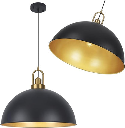 Matte Black Dome Pendant Light 19.68" Large Farmhouse Chandelier Adjustable Metal Hanging Lighting Fixture for Kitchen Island Bedroom Dining Room and Restaurant