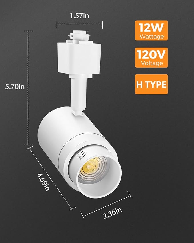 Zoomable H Track Lighting Heads H Type Track Light Heads Dimmable LED Track Lighting Fixtures Ceiling Spot Light, H Style Track Heads for H Track Lighting Rails - White CRI90 12W 8 Pack 3000K