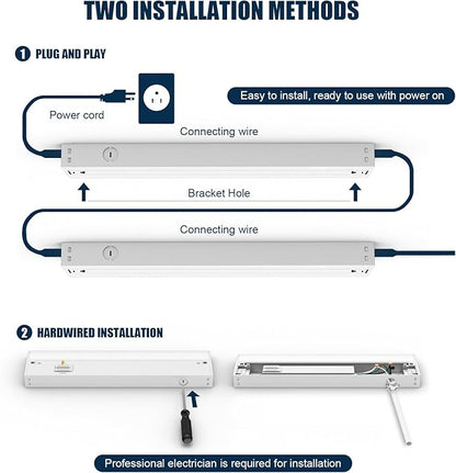 16" LED Under Cabinet Lighting, Plug-in or Hardwired Dual Installation, 3CCT Selectable 3000K/4000K/5000K, Dimmable 110V Kitchen Lights Under Cabinet, High CRI 94+ for Counter, Shelf & Pantry