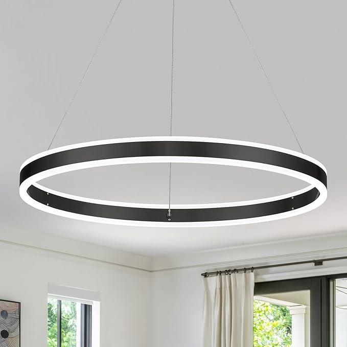 Modern LED Ring Chandelier 1-Ring 23.6" Remote Control Ceiling Pendant Lighting Fixture for Dining Room Living Room Dimmable 40W Upward and Downward Lighting