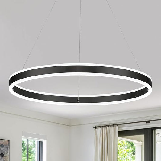 Modern LED Ring Chandelier 1-Ring 23.6" Remote Control Ceiling Pendant Lighting Fixture for Dining Room Living Room Dimmable 40W Upward and Downward Lighting
