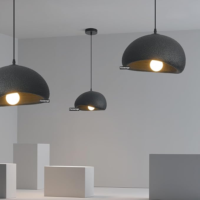 11.8in Wabi Sabi Pendant Light, Kitchen Island Lighting Fixture Ceiling Mount Japanese Lamp Japandi Chandelier for Dining Living Room Hallway Bedroom Restaurant Hanging Lamp, Black 1 Pack