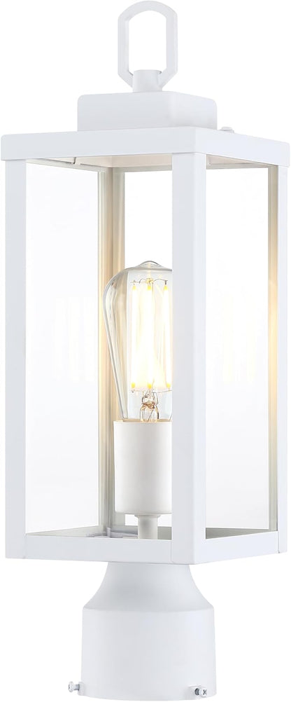 GRUENLICH Outdoor Post Lighting Fixture Pole Lantern, E26 Medium Base Max 60W, Metal Housing Plus Glass, Matte White Finish, Bulb Not Included, 1 Pack