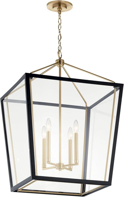 Kichler Delvin 4-Light Foyer Pendant Light Fixture, Updated Traditional Hanging Light with Clear Glass in Champagne Bronze and Black for Dining Room, Living Room, Kitchen (22.25" x 31.75"), 52620CPZBK