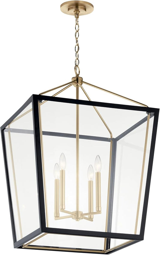 Kichler Delvin 4-Light Foyer Pendant Light Fixture, Updated Traditional Hanging Light with Clear Glass in Champagne Bronze and Black for Dining Room, Living Room, Kitchen (22.25" x 31.75"), 52620CPZBK