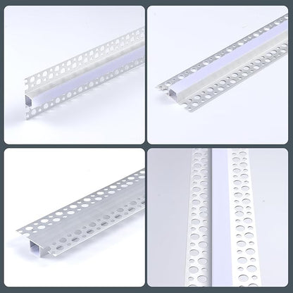 6 Pack LED Channel Plaster-in 6.6FT/2M Trimless Recessed Drywall Aluminum Channel, LED Profile for Wall and Ceiling with Milky Diffuser and End Caps.