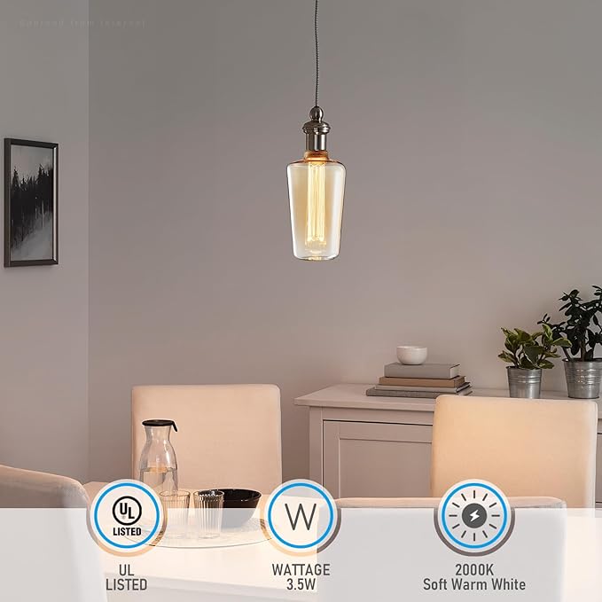 ESCENA Craftsmanship Series LED Decorative Light Bulb, Wine Bottle Style Vintage Edison Bulb Dimmable 3.5W, E26, Unique Virtual Filament Vintage Light Bulbs, Amber Glass, 2000K Soft Warm, UL Listed