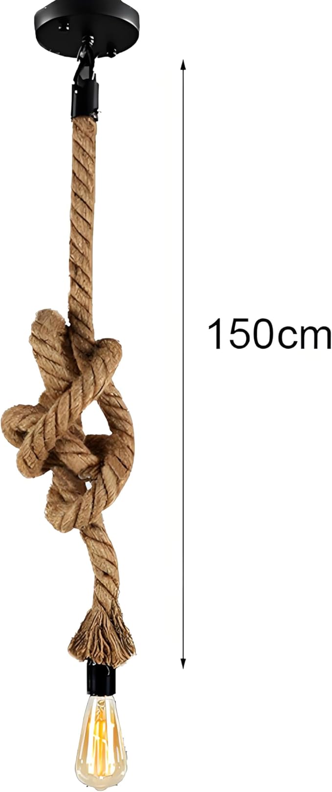 1 Head 1.5 Meter Hemp Rope Vintage Ceiling Pendant Light Lamp Fixture E26/E27 Base,Retro Style for Dining Hall Restaurant Bar Lighting(Bulb not Included)