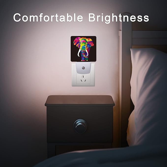 Elephant Night Light,Colorful Elephant Plug-in Night Lights with Dusk-to-Dawn Sensor for Stairway/Hallway/Kitchen Sleep Friendly lamp for Women/Girls/Boys Gift,0.5W