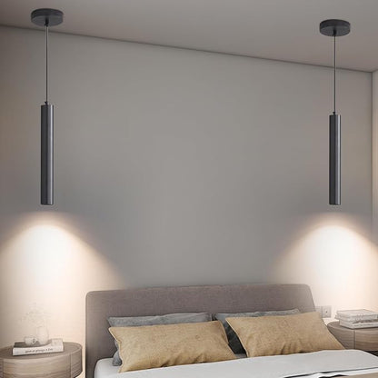 2 Pack Mini Kitchen Island Pendant Light, LED Minimalist Ceiling Hanging Light, 3 Color 3000K/4500K/6500K, Adjustable Height, Black Modern Linear Lamp Lighting for Dining Room, Bedroom, Bar