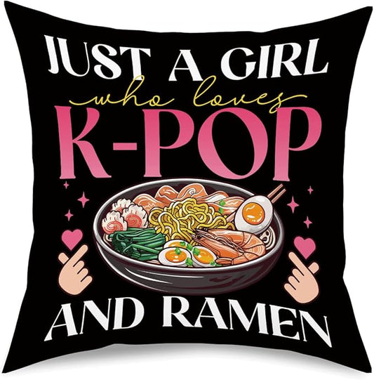 K-pop Decor, Just a Girl Who Loves K-pop Room Decor, K-pop Gifts Pillow Cover Rustic Anime Lovers Throw Girls for Room Home Girl Bedroom Decoration Gifts