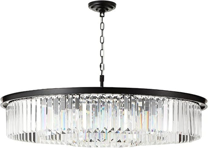 Large Crystal Chandelier Modern Luxury Black 39 inch Pendant Ceiling Lights Fixture for Dining Living Room 18-Lights 3-Tier Raindrop Chandeliers Lighting (Black, Dia 39 Inch)