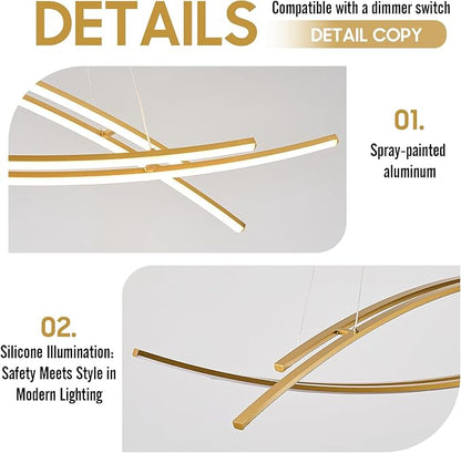 48" Modern LED Chandelier 4-Light Island Light Remote Control Linear LED Chandelier Dimmable Chandeliers Pendant Light for Kitchen Island Over Rectangular Dining Room Table, 45W