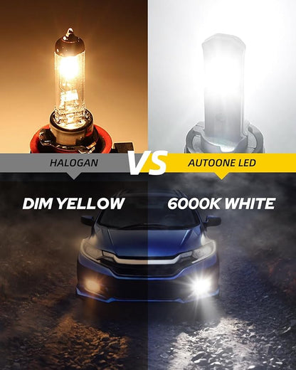 AUTOONE 9005 H11 LED Bulbs Combo, 60000LM CANBUS Fanless HB3 H8 H9 Fog Light Bulb 6000K White Car Replacement Bulbs, Pack Of 4