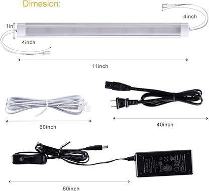LABOREDUCER Under Cabinet Lighting Wired Plug in or Hardwired Warm White 2700K,8 Pack 11inch Linkable Dimmable LED Under Cabinet Lights with Power Adapter,24V Under Counter Lights for Kitchen