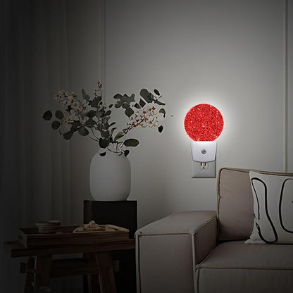 Red Glitter Shine Plug in Night Light Auto Light Round Lamps Energy Saving Gift for Women Men Friends