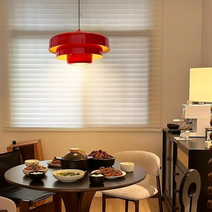 2PCS Red Pendant Lights, Nordic Flush Mount Ceiling Light with E26 Base, Adjustable Farmhouse Hanging Light for Bedroom, Pantry, Bar, Cafe