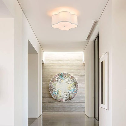 Semi Flush Mount Ceiling Light Fixture, Modern Close to Ceiling Lamp with Cream White Fabric Drum Shade for Nursery Kids Room Bedroom Kitchen Hallway Entryway 4-Light