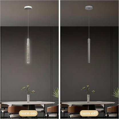 Bubble Crystal Pendant Light, 1-Light Modern Mini Chandelier with Integrated LED, Adjustable Hanging Crystal Rod Chandelier for Kitchen Island Dining Room Entryway