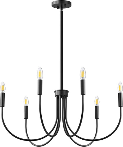 ropelux Dining Room Chandelier, 6-Light Black Farmhouse Light Fixtures Over Table, Hanging Height Adjustable Kitchen Island Lighting with E12 Base (Bulb not Included) for Foyer Bedroom Entryway
