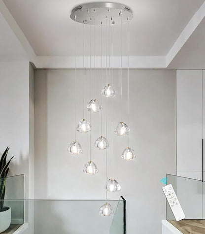 HAIXIANG Glam Chandelier with LED Dimmable Bulbs Bubble Crystal Balls Glam Chandeliers High Ceiling Pendants Light Fixtures Adjustable Long Lights Brushed Nickel