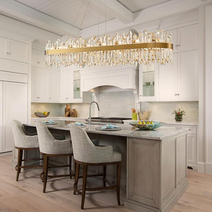 Gold Oval Crystal Chandelier L57 inch, 32-Lights Gold Chandeliers Modern Crystal Chandelier Pendant Light Fixture G9 Lights Pendant Ceiling Light for Dining Living Room Kitchen Island