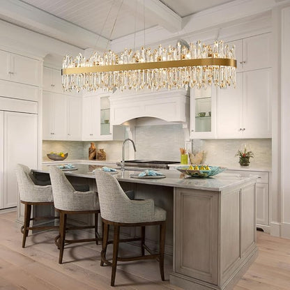 Gold Oval Crystal Chandelier L57 inch, 32-Lights Gold Chandeliers Modern Crystal Chandelier Pendant Light Fixture G9 Lights Pendant Ceiling Light for Dining Living Room Kitchen Island