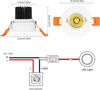 inShareplus 2 Inch LED Downlight, 3W Recessed Lighting COB Dimmable, 5000K Daylight White, CRI80, Ceiling Lights with LED Driver, 6 Pack