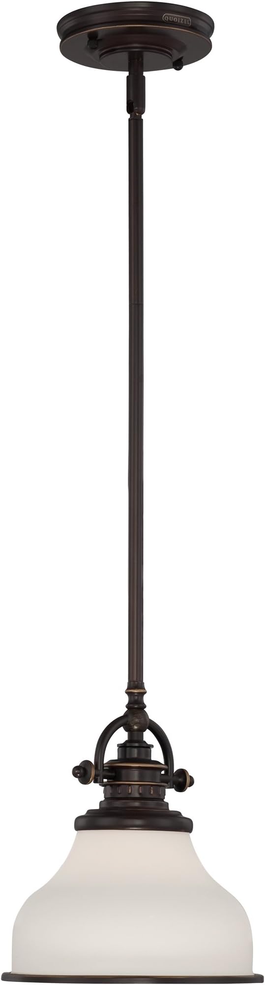 Quoizel Grant 8" Mini Pendant Light, Palladian Bronze with Opal Etched Glass, 13"–48" Adjustable Height for Kitchen Island or Bar