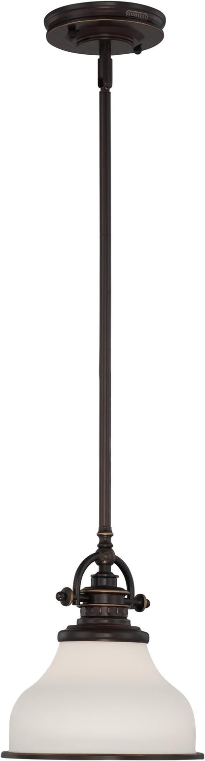 Quoizel Grant 8" Mini Pendant Light, Palladian Bronze with Opal Etched Glass, 13"–48" Adjustable Height for Kitchen Island or Bar