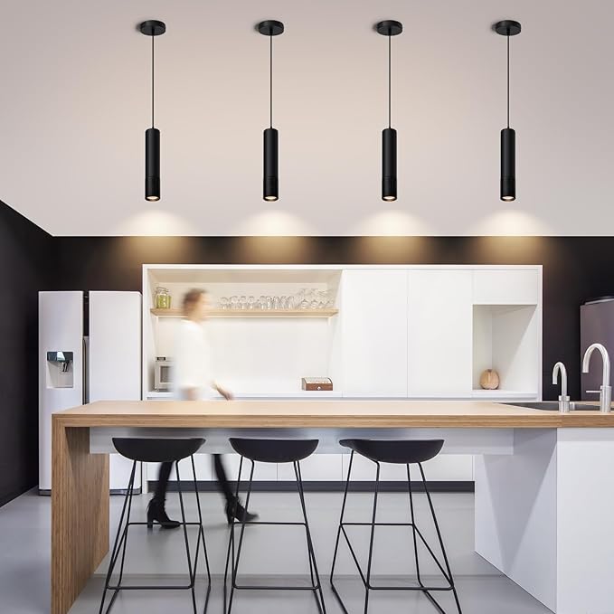 OKELI Black Pendant Light,LED Modern Pendant Lights Fixtures,3 Color Pendant Lighting for Kitchen Island,Bar,15W,2700K-6000K,ETL,3Pack