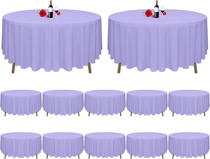 12 Pack Lavender Tablecloth 90 Inch Round Tablecloth Lavender Round Tablecloth Washable Polyester Fabric Bulk Light Purple Tablecloths Round Table Cloths for Parties Wedding Banquet Buffet Dinning