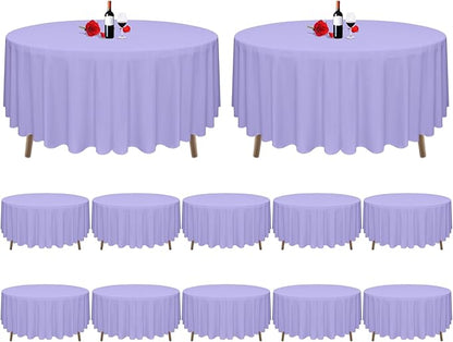 12 Pack Lavender Tablecloth 90 Inch Round Tablecloth Lavender Round Tablecloth Washable Polyester Fabric Bulk Light Purple Tablecloths Round Table Cloths for Parties Wedding Banquet Buffet Dinning