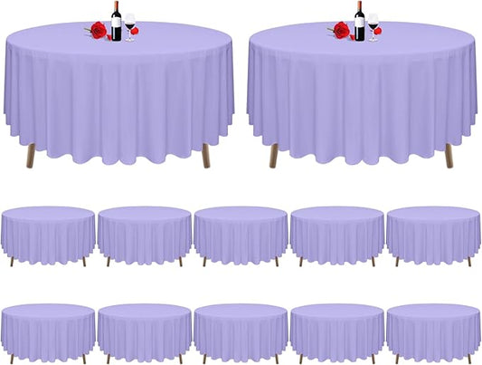 12 Pack Lavender Tablecloth 90 Inch Round Tablecloth Lavender Round Tablecloth Washable Polyester Fabric Bulk Light Purple Tablecloths Round Table Cloths for Parties Wedding Banquet Buffet Dinning