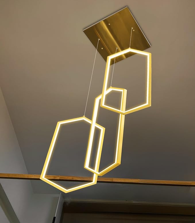 3-Rings Dimmable Pendant Lighting Adjust LED Chandelier Ceiling Light Fixtures for Kitchen Island Dining Room Living Room Bedroom Gold
