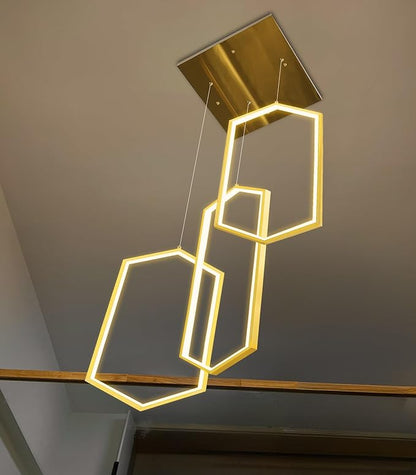 3-Rings Dimmable Pendant Lighting Adjust LED Chandelier Ceiling Light Fixtures for Kitchen Island Dining Room Living Room Bedroom Gold