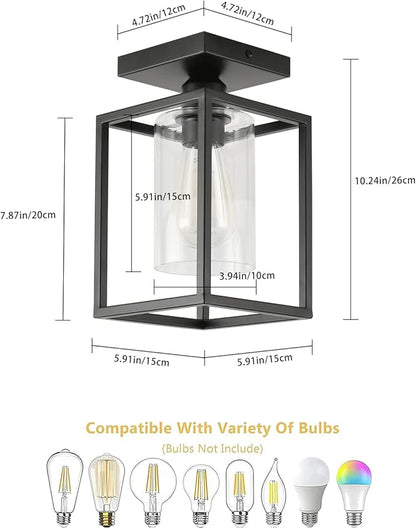 3 Pack Semi Flush Mount Ceiling Light,Black Metal Frame Ceiling Light Fixture with Clear Glass Shade, Farmhouse Light Fixture for Kitchen Island Entryway Porch Foyer